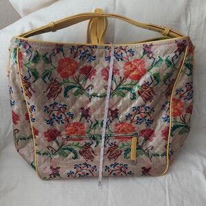 Floral Quilted Tote Bag with Yellow Trim